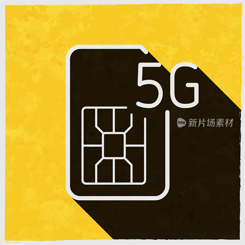 5 g的SIM卡。图标与长阴影的纹理黄色背景